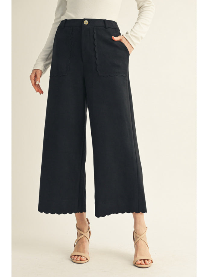 Suede Scallop Edge Wide Leg Pants