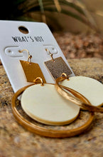 Load image into Gallery viewer, Gold Textured Square with Wood Circle Earring
