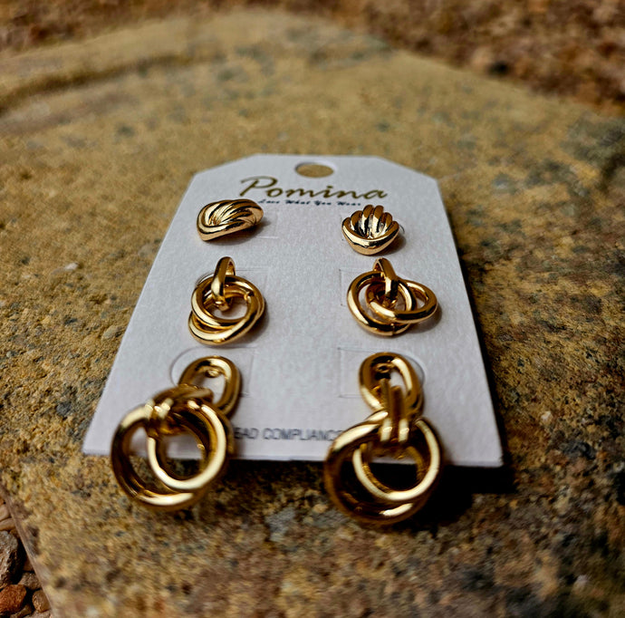 Set of 3 Studded Loop Earrings