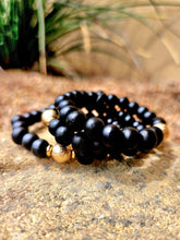 Load image into Gallery viewer, Black Wood Set of 3 Stretch Bracelets
