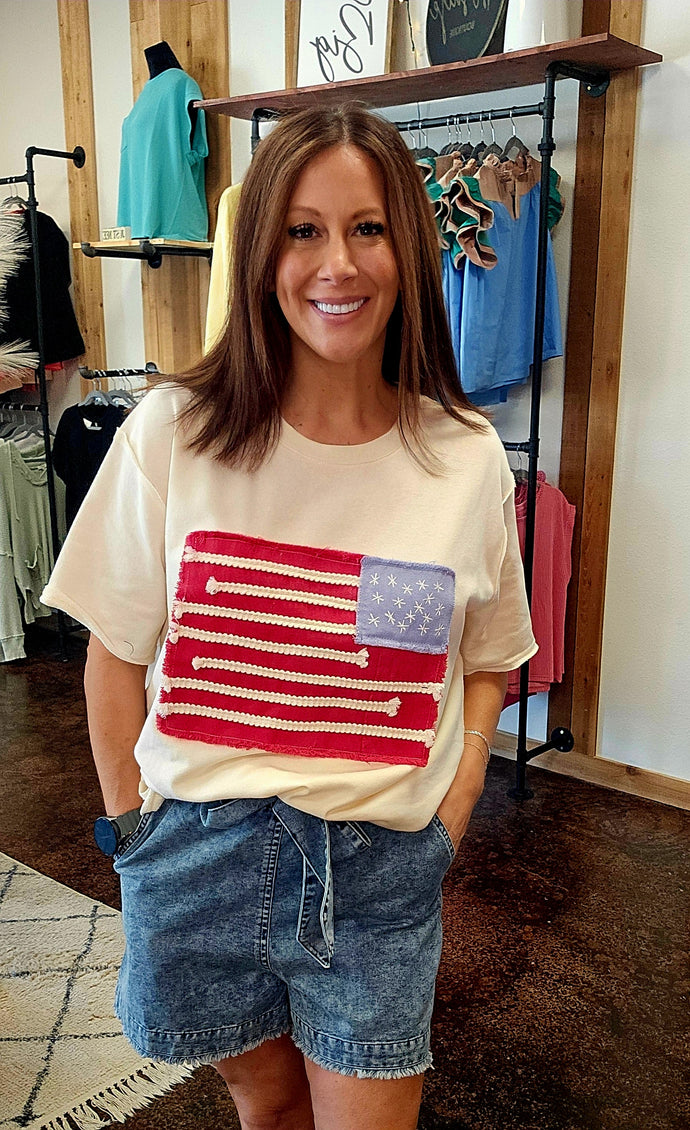 AMERICAN FLAG PATCH TOP