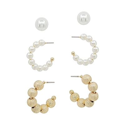 Set of 3 Pearl Earrings