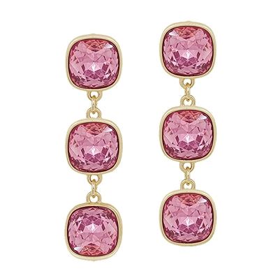 Pink Crystal Triple Drop Earring