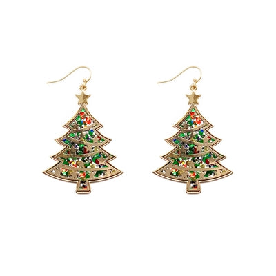 Gold & Multi Christmas Tree Earring