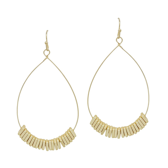 Matte Gold Teardrop with Beaded Accents Earring
