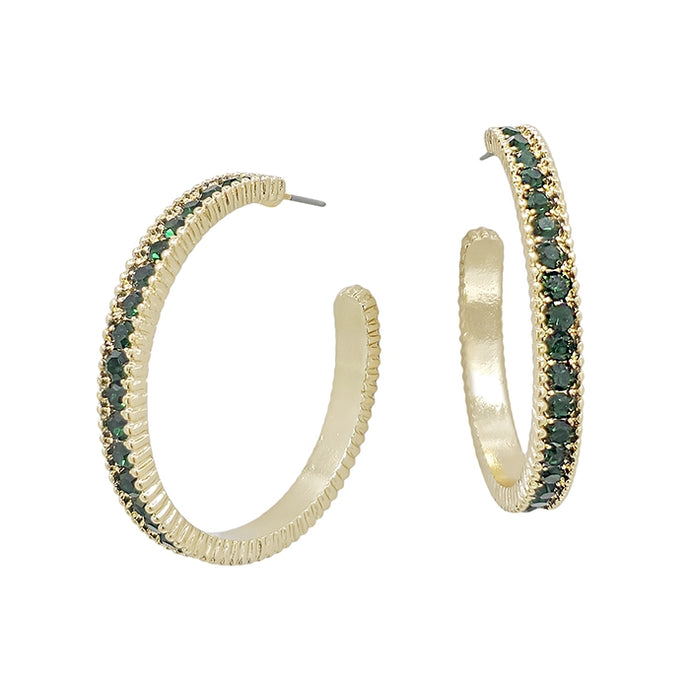 Gold Metal Hoop with Green Accents Earring