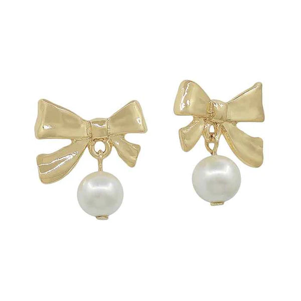 GOLD BOW PEARL EARRING