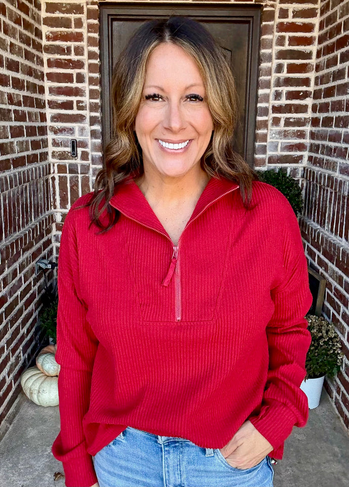 Ribbed Half-Zip Pullover