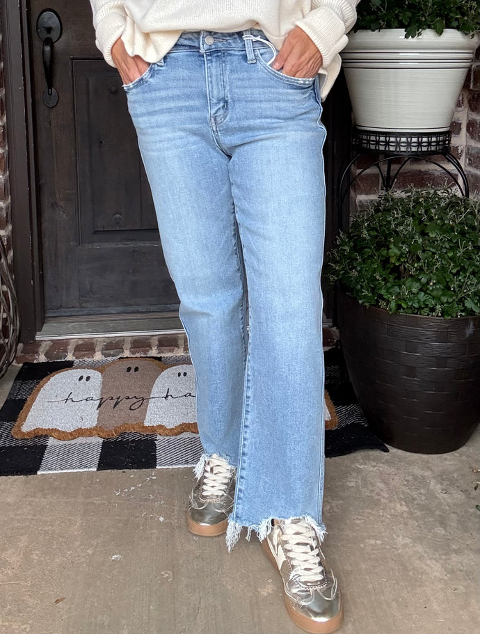 Distressed Straight Crop Denim