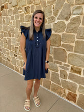 Load image into Gallery viewer, Navy Ruffle Mini Dress
