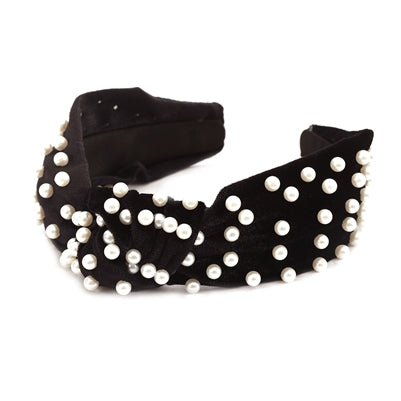 Black Velvet with Pearls Headband