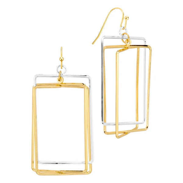 Gold & Silver Rectangle Earring