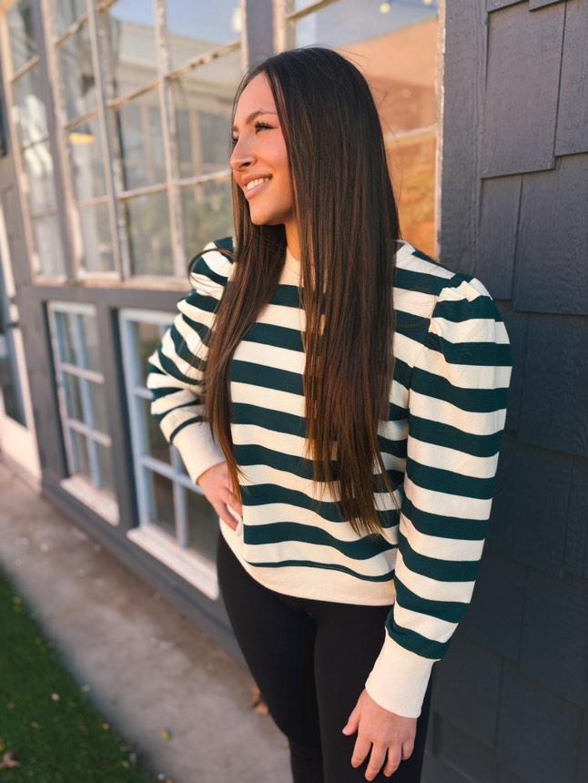 THE HUNTER GREEN STRIPE TOP