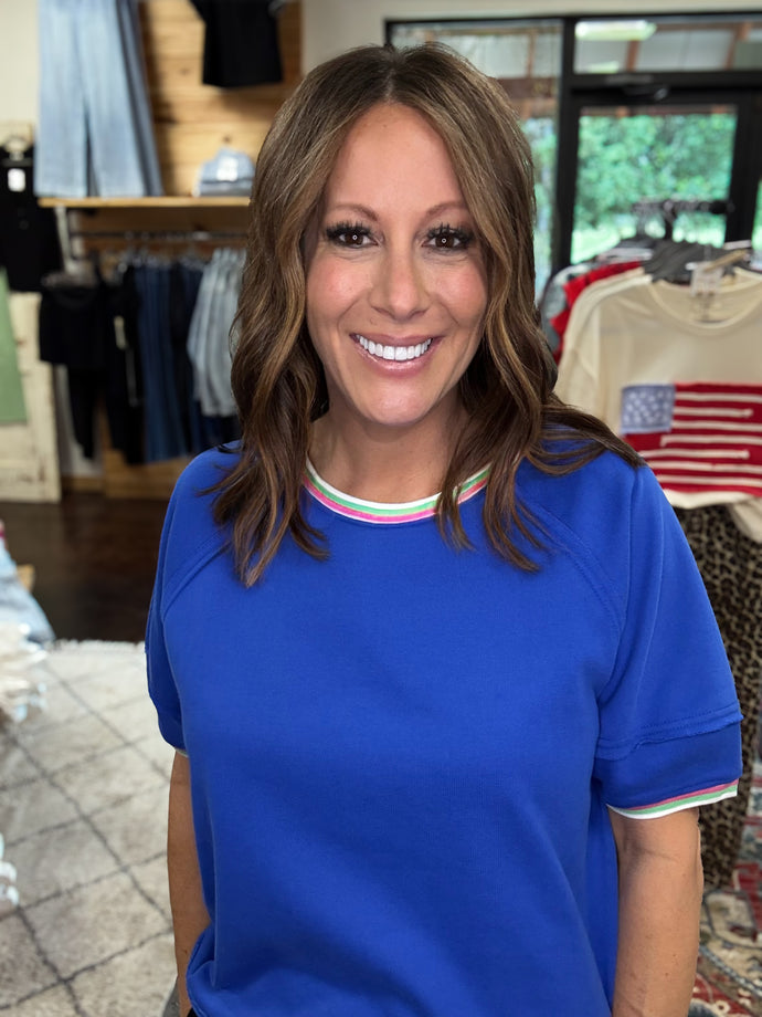 Solid Top with Striped Trim