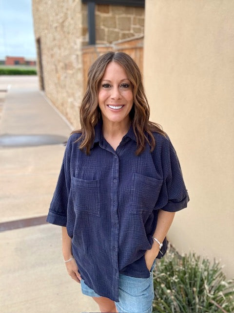 Collared Button-Down Blouse