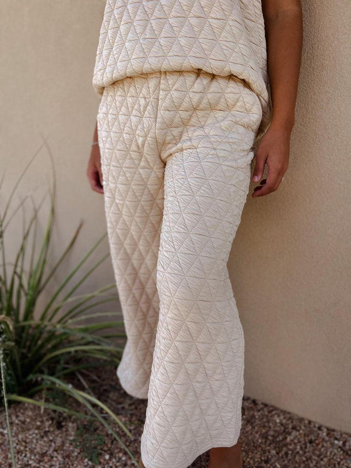 QUILTED CROPPED WIDE PANTS