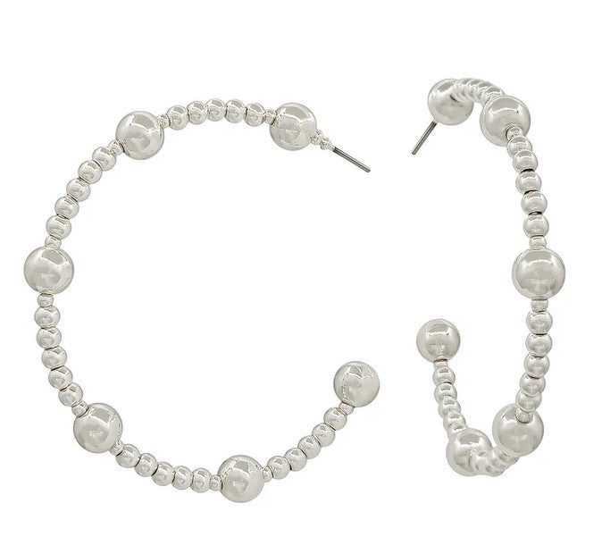 Silver Beaded Hoop Earrings