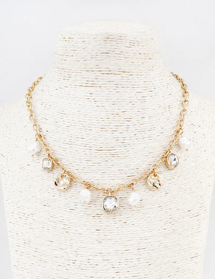 Gold Coin & Pearl Charm Necklace