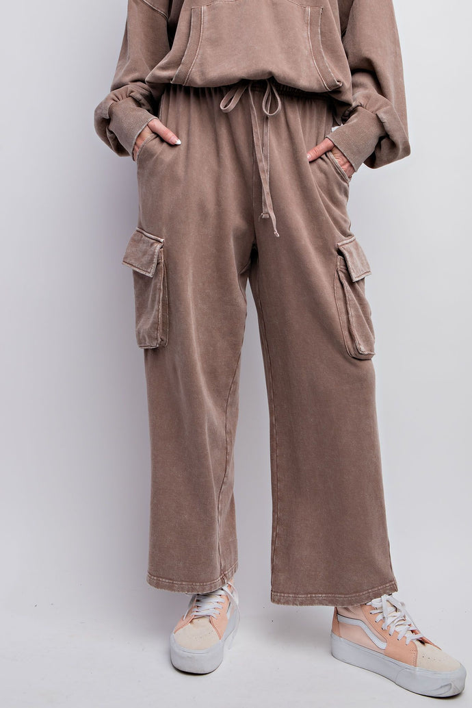 WASHED TERRY KNIT CARGO PANTS