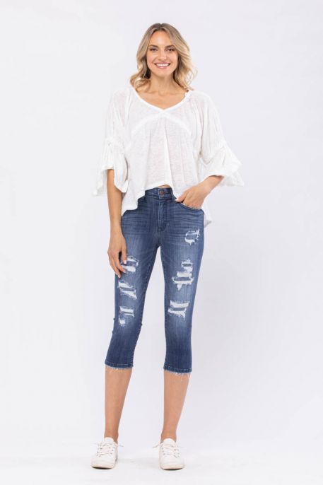 JUDY BLUE SKINNY PATCH CAPRI (CURVY)