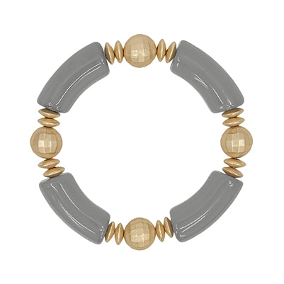 Acrylic Bamboo and Gold Beaded Stretch Bracelet