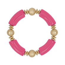 Load image into Gallery viewer, Acrylic Bamboo and Gold Beaded Stretch Bracelet
