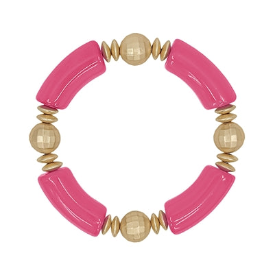 Acrylic Bamboo and Gold Beaded Stretch Bracelet